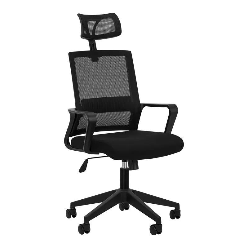 QS-05 Bureaustoel Zwart – Hydraulisch Verstelbaar – Ergonomische Werkstoel met Hoofdsteun en Wielen – Professionele Salon Stoel