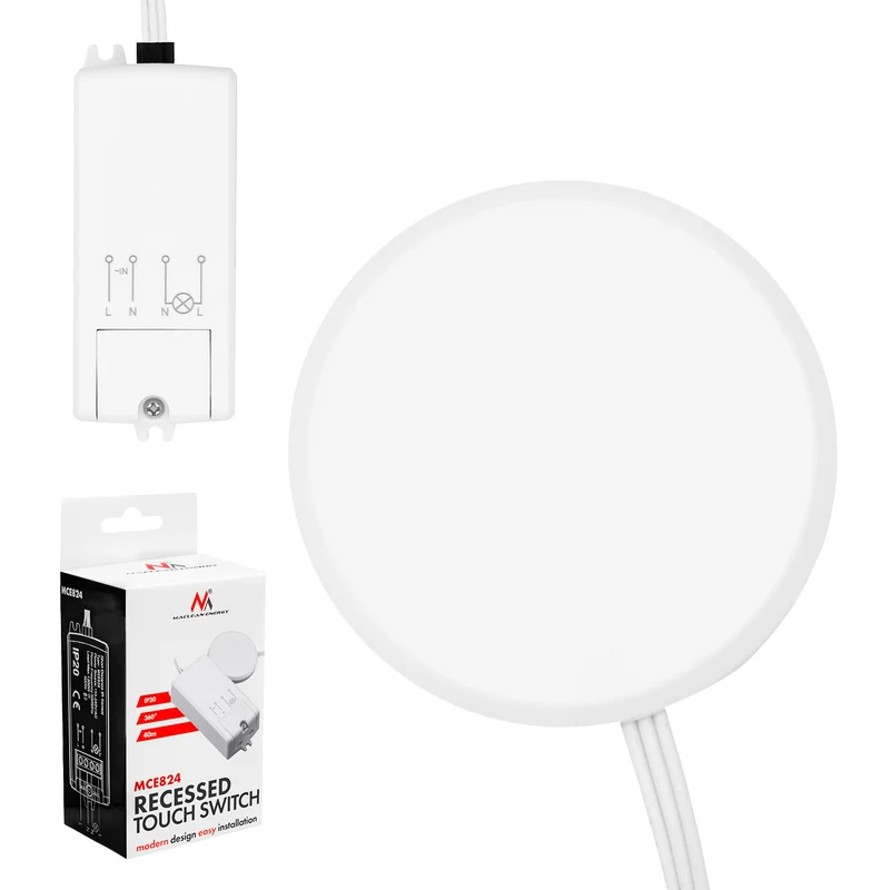 Interrupteur tactile encastrable Maclean, <40 mm, 110-240 V CA, charge max. 600 W pour LED, MCE824