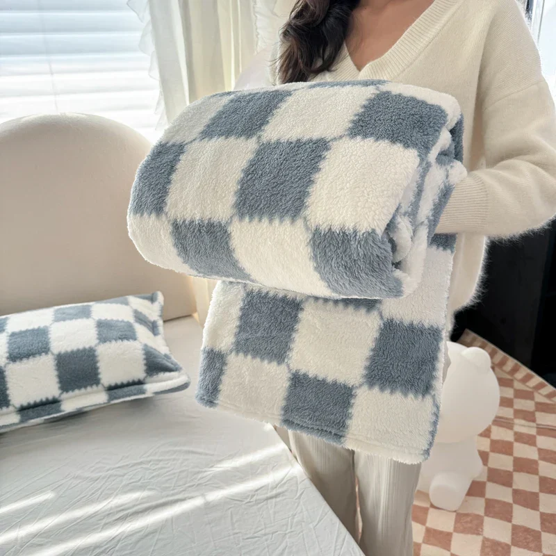 Pandaluna Knuffeldeken Flanel met Ruitpatroon | Zacht & Ademend | Voor Bank, Bed & Kantoor | Wasmachinebestendig | Roze/Wit