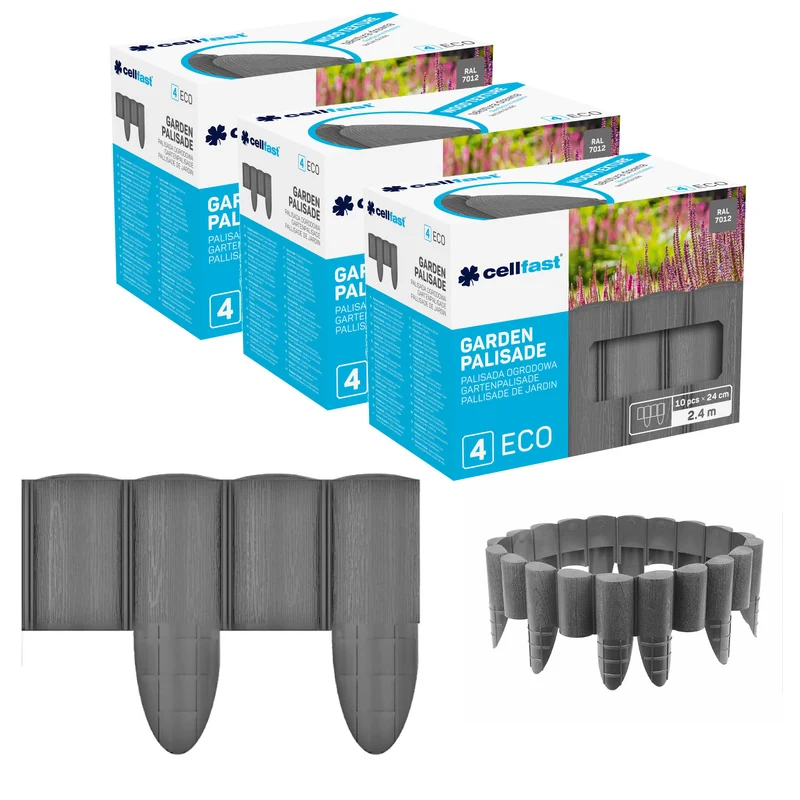 Palissade de jardin Cellfast, aspect bois, résistante au gel, longueur 7,2 m, couleur graphite, 34-054