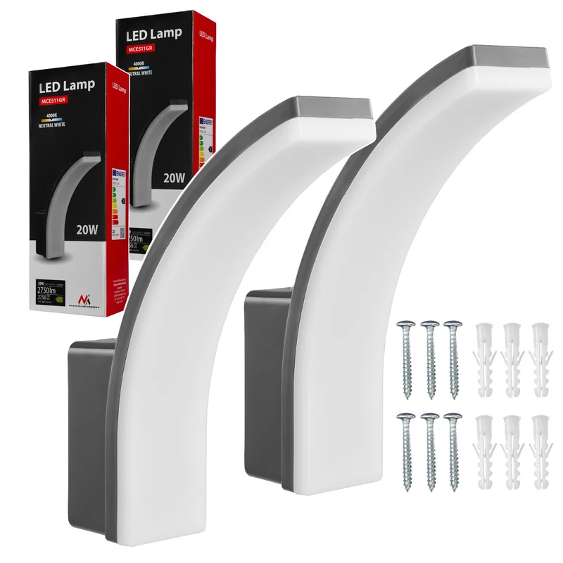 Lampe LED Maclean, couleur grise, 20 W, IP65, 2750 lm, blanc neutre (4000 K) MCE511 GR, lot de 2