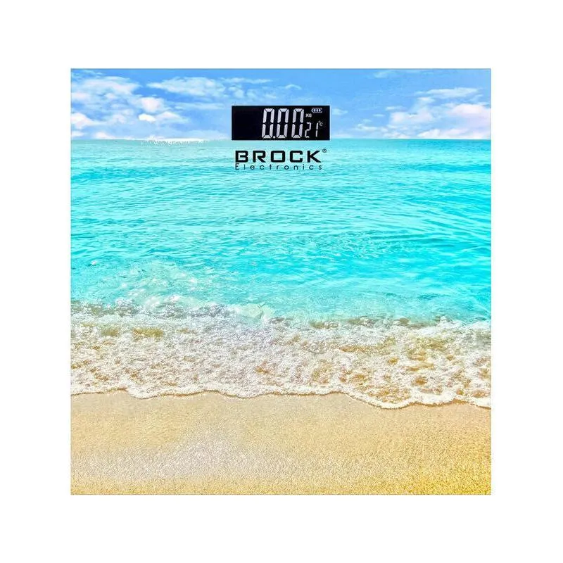 Brock Digitale Personenweegschaal Strand Zee Print – 30×30 cm – Max. 180 kg – LCD Display – Automatische Inschakeling – Inclusief Batterijen