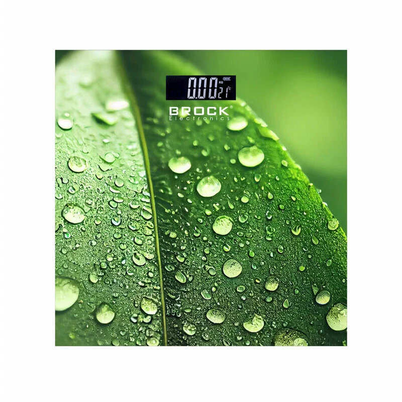 Brock BS‑003 Digitale Personenweegschaal – 30 × 30 cm – 180 kg – Stijlvol Blad‑motief – Helder Verlicht Display – Inclusief 2x AAA Batterijen – Eenvoudige Eén‑stap Weegfunctie