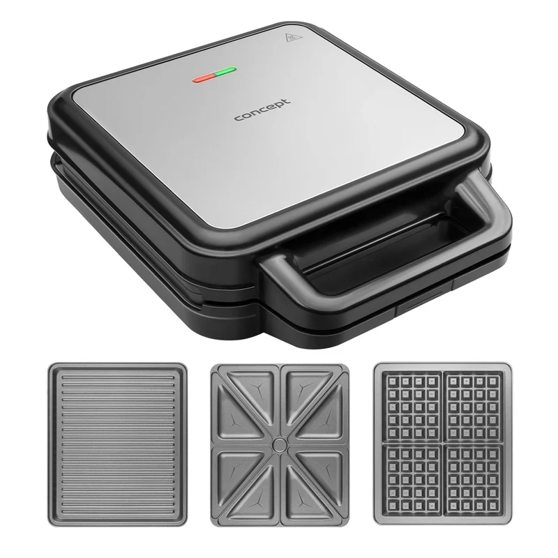 Appareil à sandwichs Concept, trois plaques interchangeables, puissance de 1 200 W, surface antiadhésive, voyant lumineux, SV3080