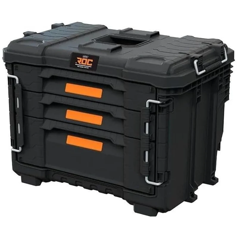Boîte à outils XL Keter ROC Pro Gear 2.0, avec trois tiroirs, séparateurs inclus, emplacement pour cadenas, fermetures à l'avant, 259671