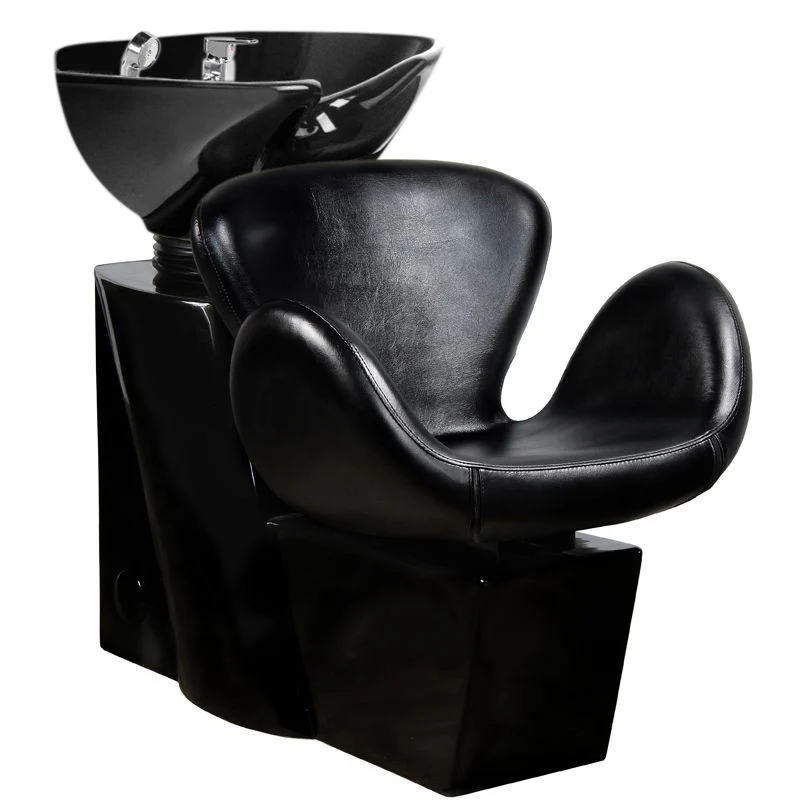 Gabbiano Amsterdam Kapperswastafel Zwart – Professionele Wasunit – Kantelbare Zwarte Waskom – Eco-Leer – Ergonomisch Salonmeubel