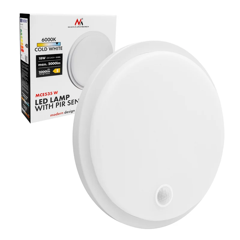 Lampe LED avec détecteur de mouvement Maclean, capteur PIR, blanche, 10 W/15 W/18 W, IP65, couleur réglable 3 000/4 000/6 000 K, MCE535 W