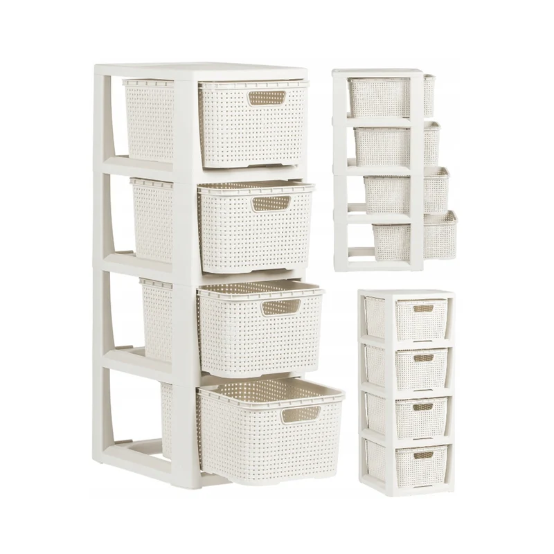 Etagère avec 4 paniers blanc antique, haute qualité BranQ