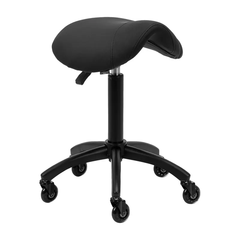 Gabbiano Kapperskruk Zwart – Ergonomische Zadelkruk met Gasveer – Professionele Werkstoel met Wielen