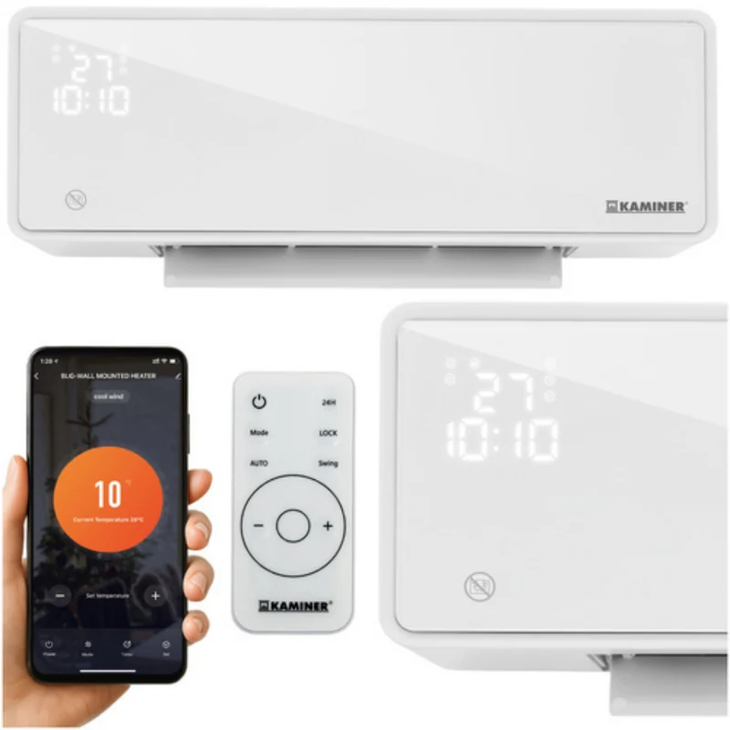 Kaminer Zelvion Elektrische Wandverwarming Wit – Slimme Luchtgordijnverwarming 2000W met WiFi, App & Afstandsbediening – Energiezuinig & Stil