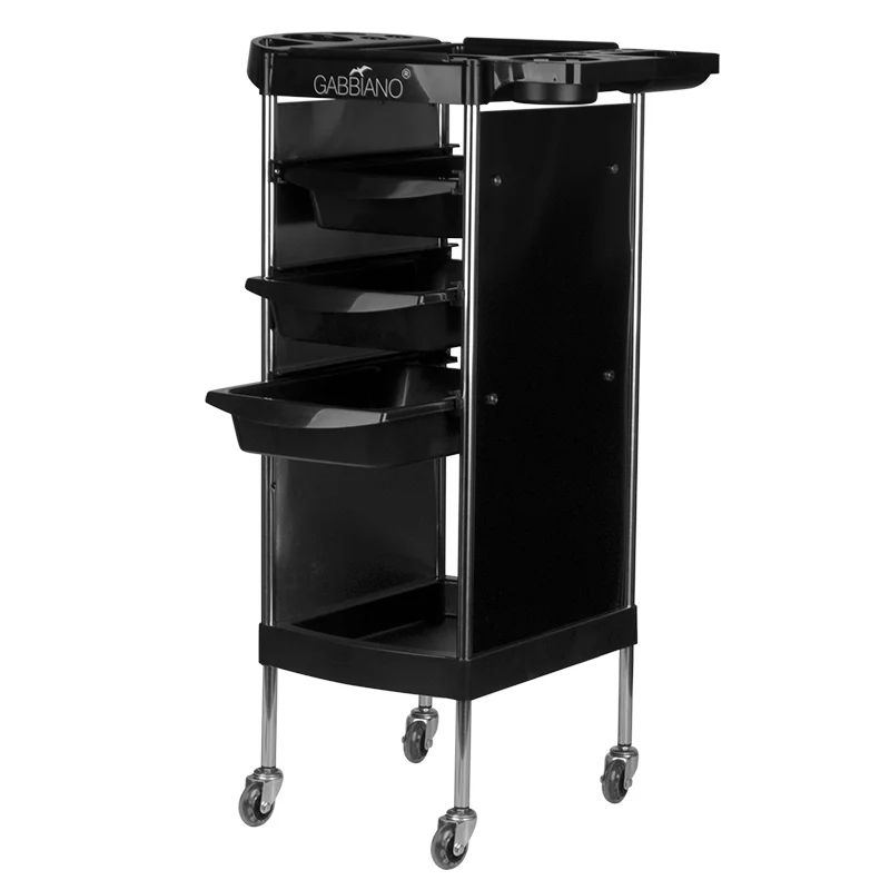 Gabbiano Kappersassistent FX11-A – Professionele Kapperswagen Met 3 Trays En Föhnhouder – Verrijdbare Salon Trolley Op Wielen – Zwart