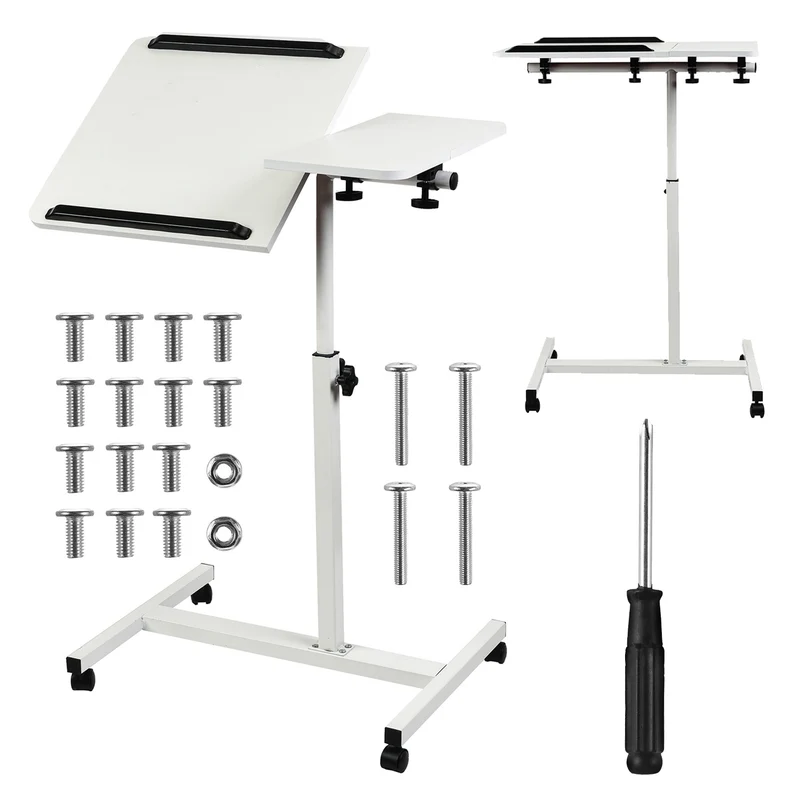 Support mobile pour bureau et ordinateur portable Maclean, blanc, réglable en hauteur 59-89cm, max. 30kg , MC-121 W