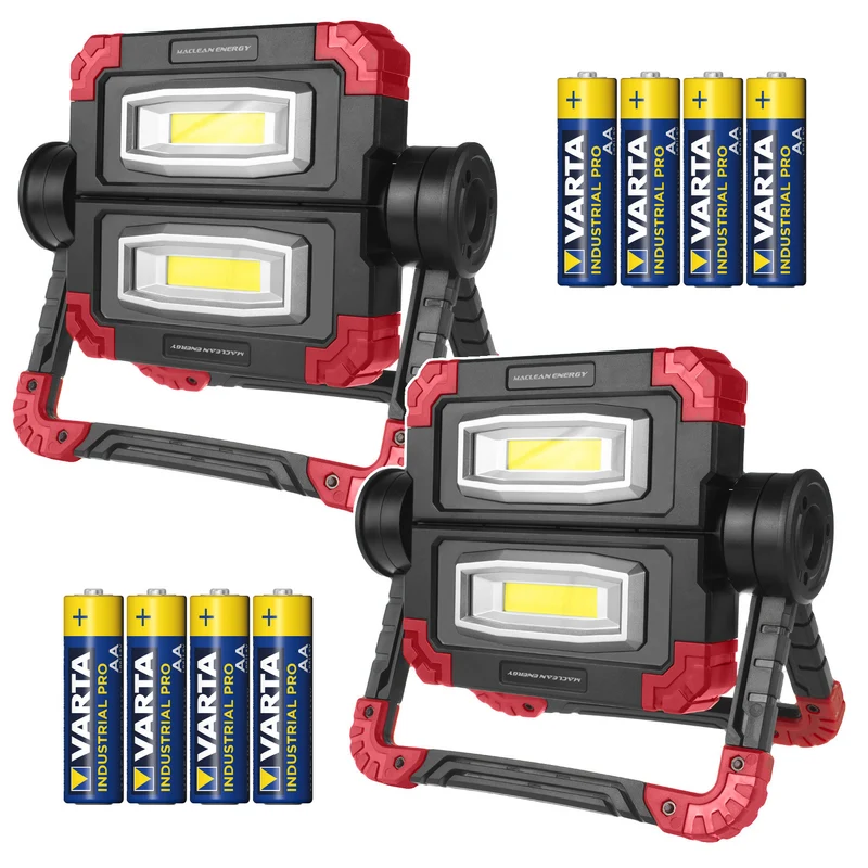 Lampe de travail LED COB Maclean, 300 lm, 3 modes d'éclairage, température de couleur 6500K, MCE439 2 pièces + 8 piles Varta Industrial AA