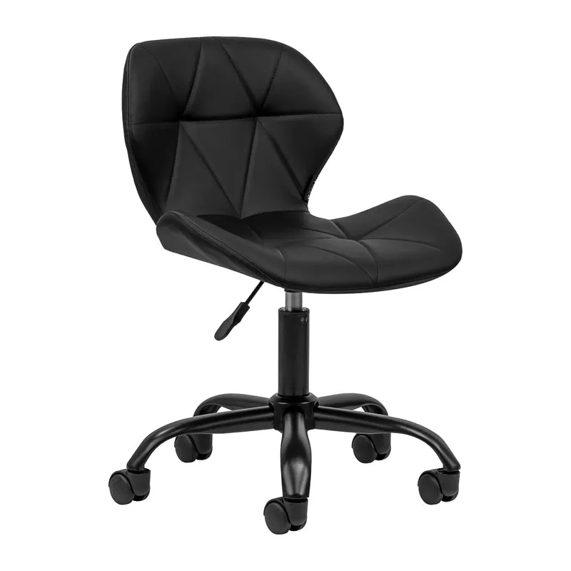 Salonstoel met Wielen Verstelbaar Zwart – Met Rugleuning – Draaibaar – Beauty- en Werkstoel met Zwarte Basis 4Rico QS-06