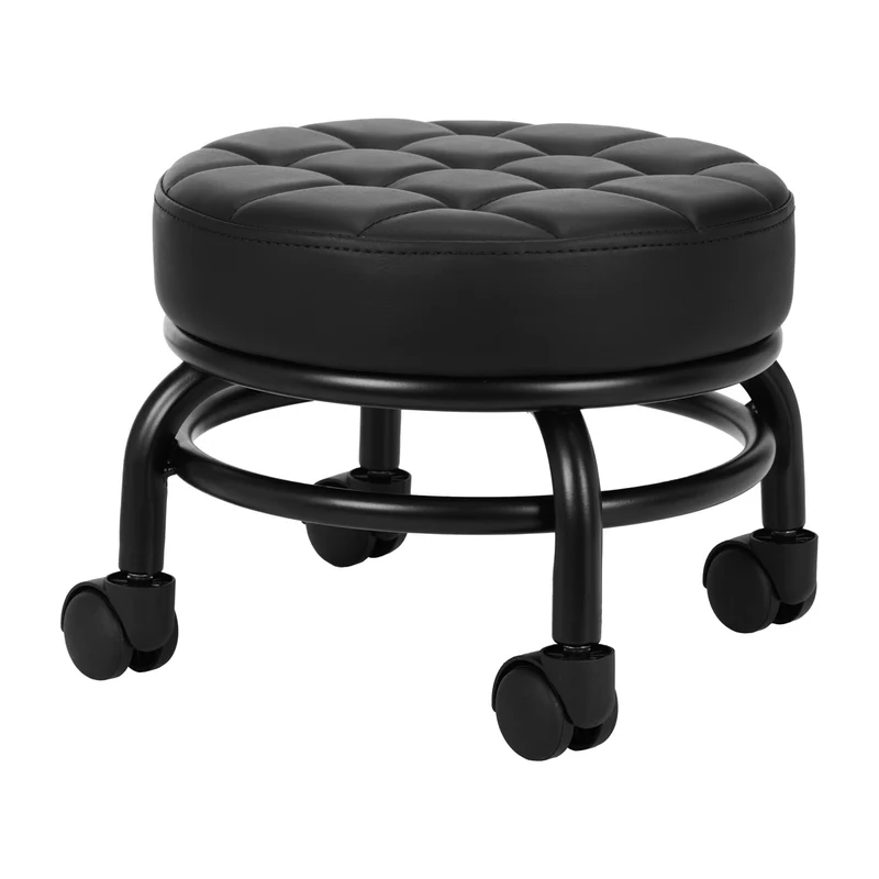 Pedicure Kruk H13 Zwart – Lage Salonkruk op Wielen – Extra Gewatteerde Eco Leder Zitting – Ronde Werkkruk voor Pedicure, Beauty & Voetverzorging