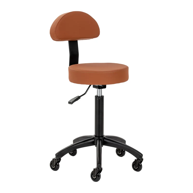 Gabbiano D026 Kappersstoel Bruin – Ergonomische Cosmetische Kruk met Rugleuning – Verstelbaar – Op Wielen