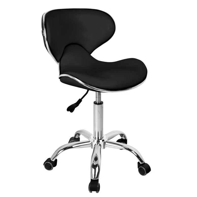 Cosmetische Kruk Gabbiano Q-4599 Zwart Zilver – Met Rugleuning – Verstelbare Zithoogte – Op Wielen – Professionele Salonkruk