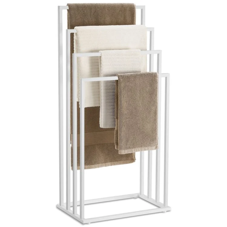 Vrijstaande Handdoekhouder 4 Niveaus – Stalen Handdoekrek Mat Wit – Modern Design voor Badkamer of Wasruimte