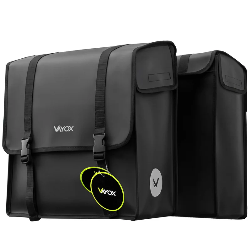 Sacoche de vélo double en PVC pour porte-bagages, avec poignée, noire, 40 L, VA0446, Vayox