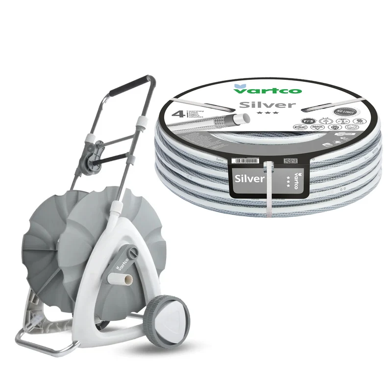 Chariot pour tuyau d'arrosage + tuyau d'arrosage Vartco Silver 1/2" 30 m Agaplast