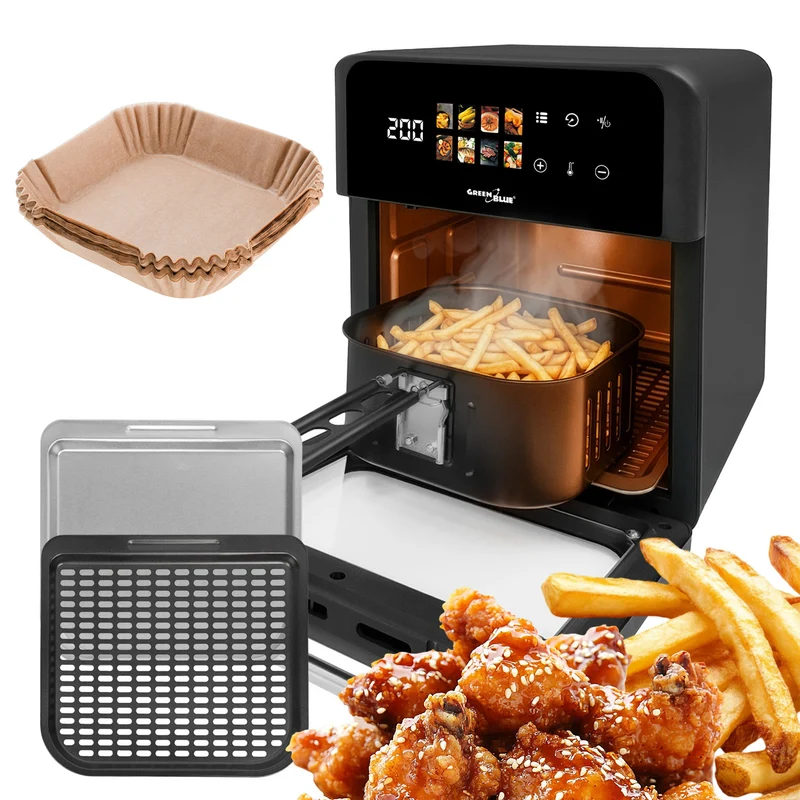 Friteuse sans huile AIR FRYER GreenBlue, puissance 1800 W, capacité 10 l, 8 programmes, accessoires, minuterie, GB950 + 100 sachets en papier de 16 cm