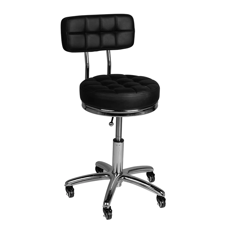 Cosmetische Ergonomische Kruk AM-877 Zwart – Met Rugleuning – In Hoogte Verstelbaar – Op Wielen – Voor Salon en Praktijk
