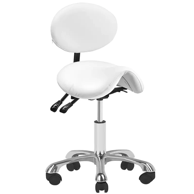 Ergonomische Zadelkruk met Rugleuning Wit – Cosmetische Kruk & Kapperskruk op Wielen – Giovanni 1025