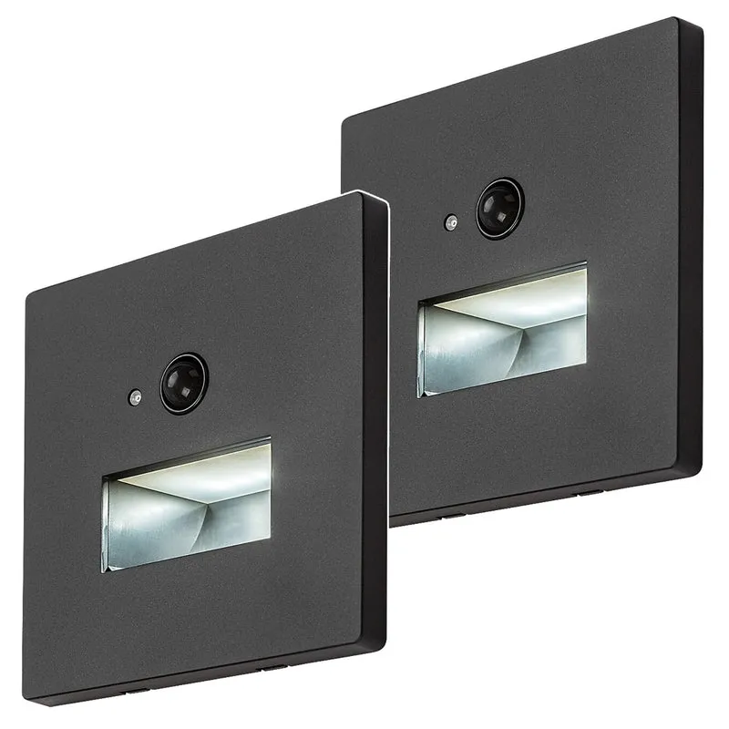 Lampe Lunca LED 1 W IP20 noire 3 000, 4 500, 6 500 K, détecteur de mouvement, détecteur de luminosité, 77197, 2 pièces