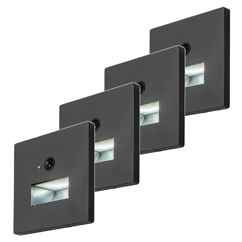 Lampe Lunca LED 1 W IP20 noire 3 000, 4 500, 6 500 K, détecteur de mouvement, détecteur de luminosité, 77197, lot de 4