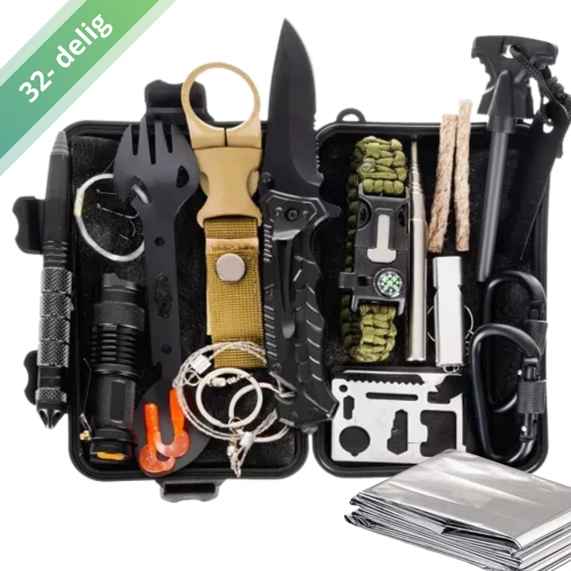 Trendmix Survival Kit 32-in-1 – Overlevingspakket met Mes, Vuurstarter & Zaklamp