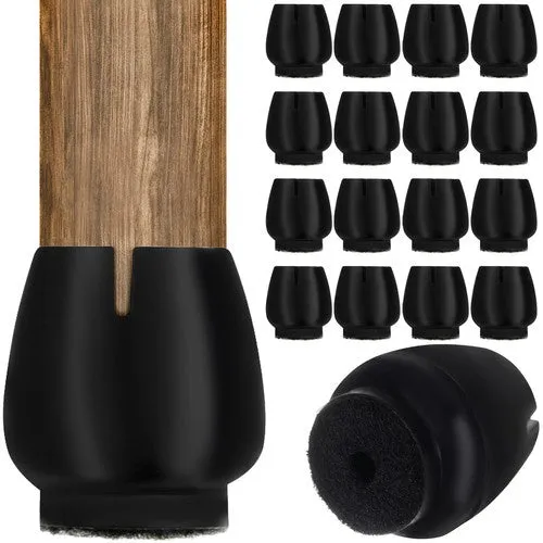 Malatec Stoelpootbeschermers – 16 stuks – Siliconen + Vilt – 12–16 mm – Geluiddempend & Krasvrij – Zwart