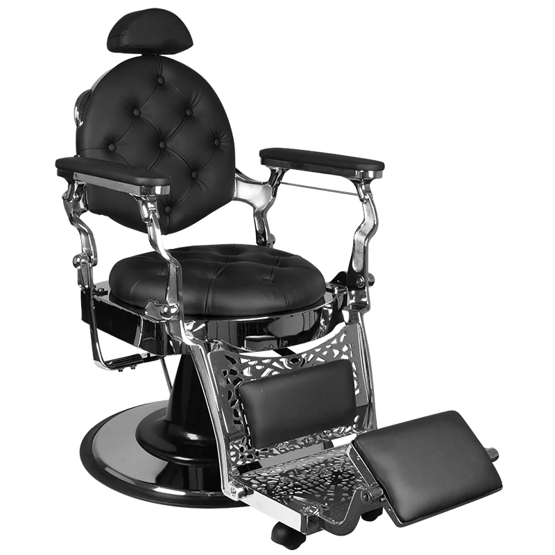 Gabbiano Giulio Barber Chair Zilver-Zwart – Luxe Professionele Barberstoel met Kantelbare Rugleuning, Verstelbare Hoogte & Heavy-Duty Gietijzeren Basis