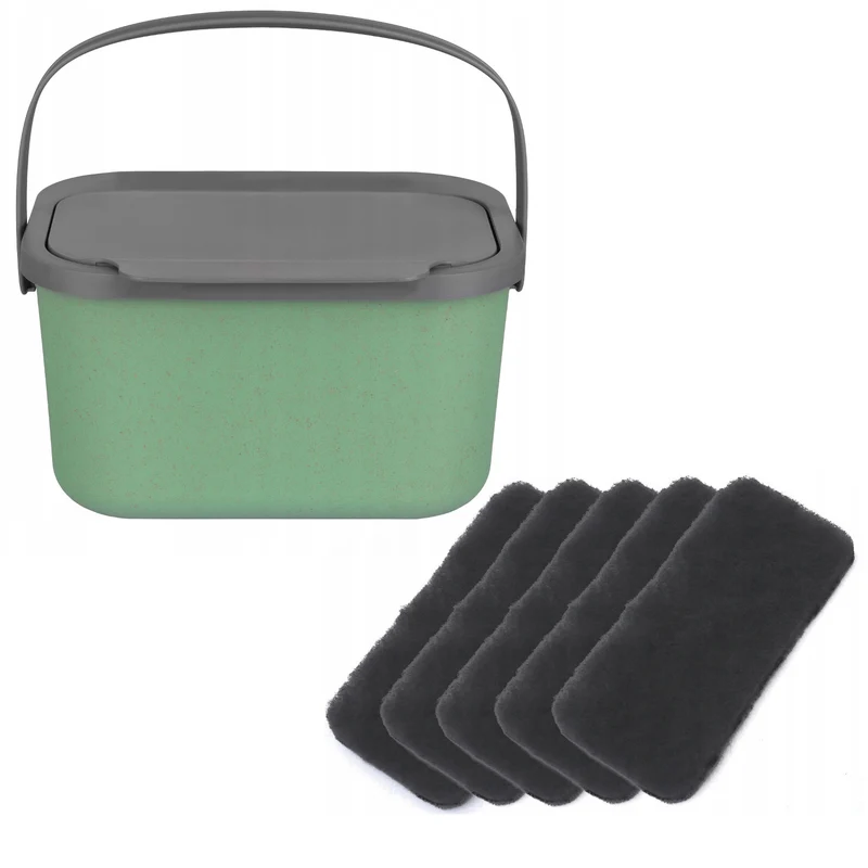 Poubelle pour déchets organiques, capacité 4,5 litres, verte avec couvercle gris, Mini Bini + 5 filtres à charbon Practic