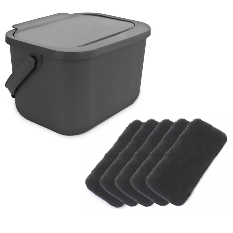 Poubelle pour déchets organiques 6 l, grise, Bini Practic + 5 filtres à charbon Practic