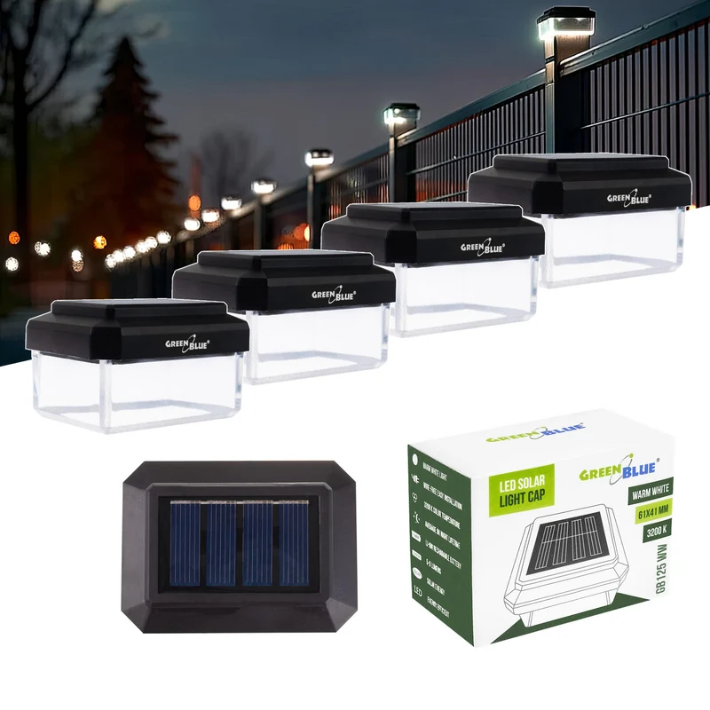 Lampe solaire LED sur poteau GreenBlue, 60 x 40 mm, capot en forme d'enveloppe, 3200 K, GB125 WW, lot de 4
