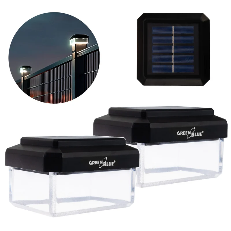 Lampe solaire LED sur poteau GreenBlue, 60 x 40 mm, capot en forme d'enveloppe, 3200 K, GB125 WW, lot de 2