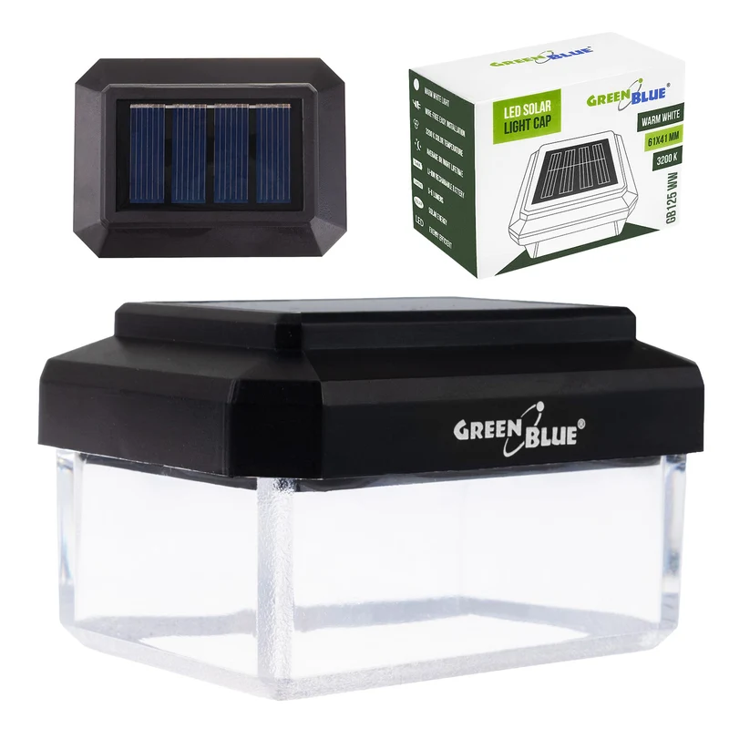Lampe solaire LED sur poteau GreenBlue, 60 x 40 mm, capot en forme d'enveloppe, 3200 K, GB125 WW