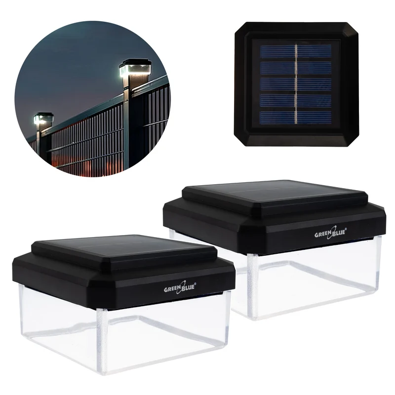 Lampe solaire LED sur poteau GreenBlue, 80 x 80 mm, auvent en forme d'enveloppe, 3200 K, GB127 WW, lot de 2