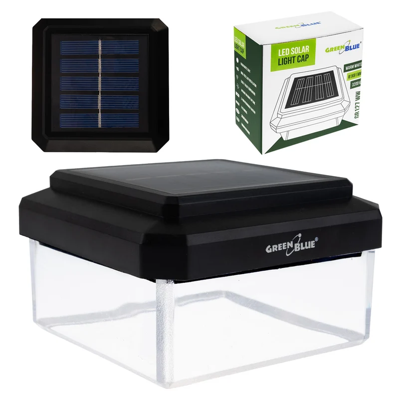 Lampe solaire LED sur poteau GreenBlue, 100 x 100 mm, capot en forme d'enveloppe, 3200 K, GB128 WW