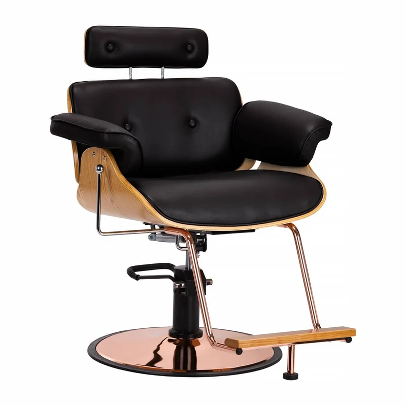Gabbiano Florence Kappersstoel Zwart met Hout – Luxe Salonstoel met Eco-Leder, Hydraulische Verstelling, 360° Rotatie en Ergonomisch Comfort