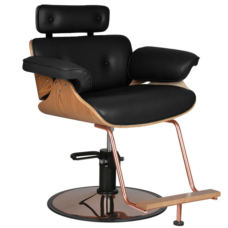 Gabbiano Florence Kappersstoel Zwart – Luxe Salonstoel met Houten Accenten, Hydraulische Verstelling, 360° Rotatie en Hoog Comfort voor Professionele Salons