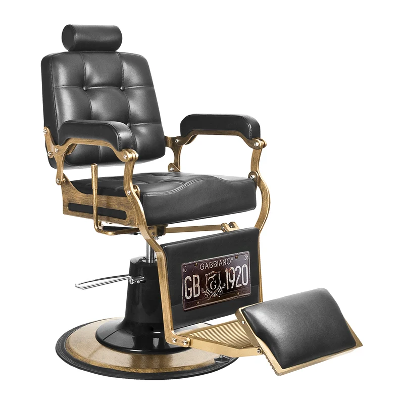Gabbiano Boss Barber Chair – Hydraulisch – Retro Luxe – Volledig Verstelbaar – Zwart met Goud