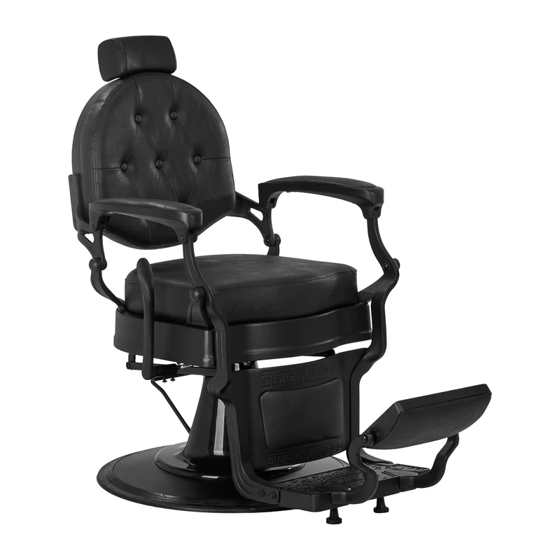 Gabbiano President Barber Chair Vintage Black – Professionele Hydraulische Kappersstoel – Oud Leer Look – Zwart Frame