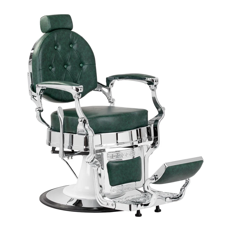 Gabbiano President Barber Chair Green – Professionele Hydraulische Kappersstoel met Chroom – Luxe Vintage-Design voor Barbershops