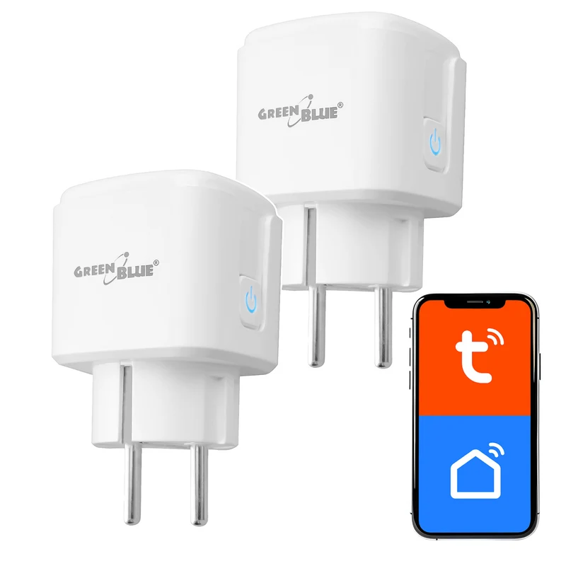Prise WiFi GreenBlue à commande à distance, compatible Android/iOS/Alexa/Google Home, minuterie, wattmètre, max. 16 A/3 840 W, GB735 W, lot de 2