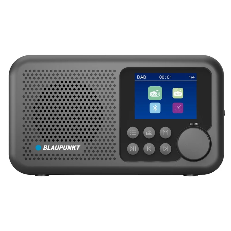 Radio portable Blaupunkt, radio numérique DAB+ et tuner FM, Bluetooth, sortie casque, écran couleur 2,4 pouces, fonction horloge et alarme, fonctionne sur batterie et rechargeable via USB-C, DR8BK.