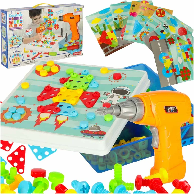 Constructie Bouwset 261-delig – Educatief Doe-Het-Zelfpakket voor Kinderen – Met Boormachine, Schroevendraaier & Gereedschapskoffer – Creatieve 3D Bouwpuzzel
