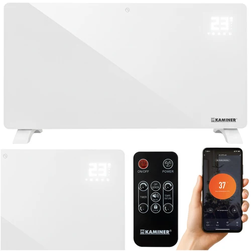 Elektrische Convectorkachel 2500W met WiFi – Glazen Kachel met App, Afstandsbediening, Thermostaat en Timer – Wit