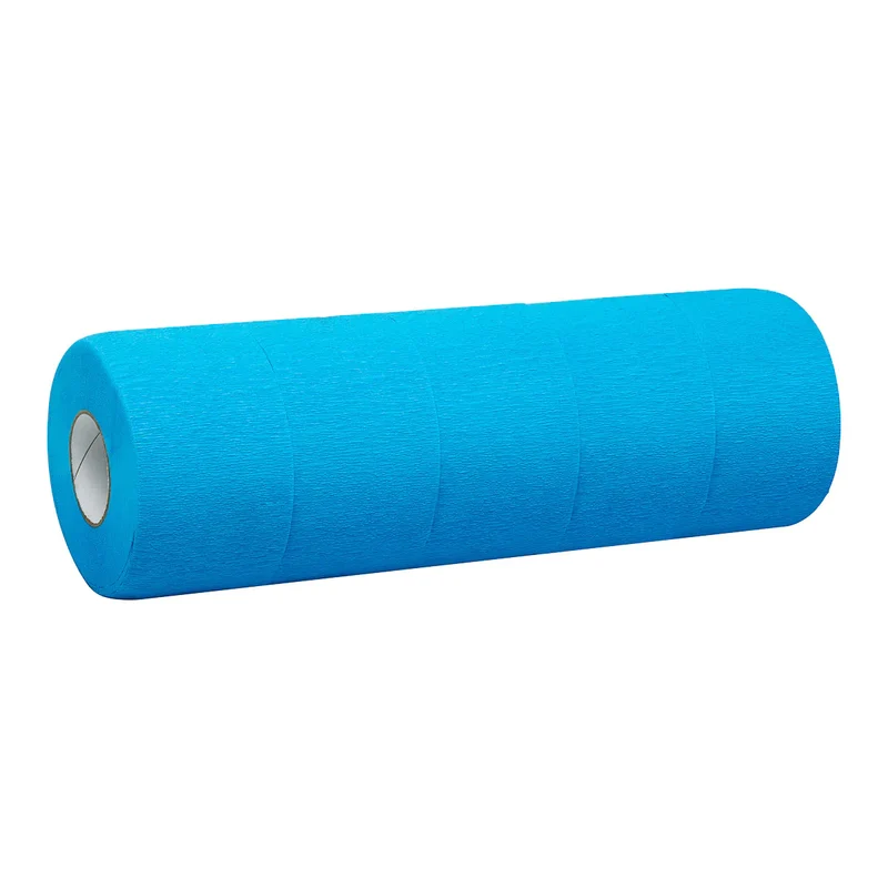 Papieren Zelfklevende Nekkragen – Wegwerp op rol – 5 rollen × 100 stuks – Blauw – Hygiënische en comfortabele kapperskragen van flexibel tissuepapier
