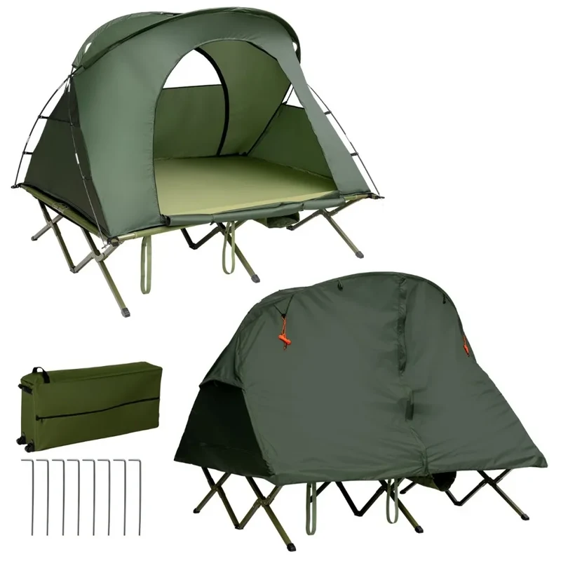 Trendmix 4-in-1 Opvouwbare Campingtent – Verhoogde Kampeertent met Vouwbaar Cot – 2-Persoons Waterdichte Tent – Draagbare Tent voor Camping, Outdoor & Backpacken – 194 x 146 x 160 cm – Groen